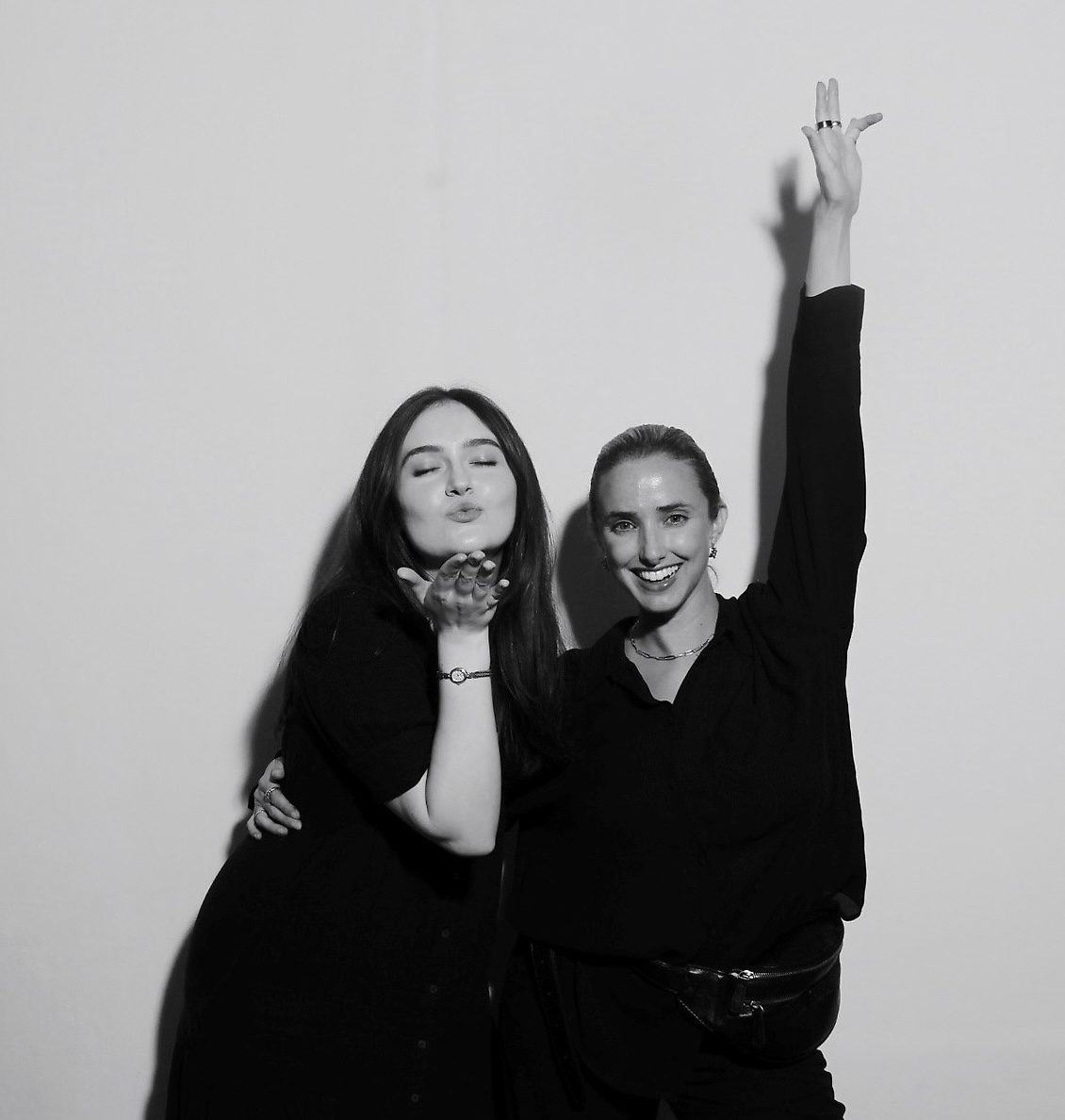 In the photo booth between shots